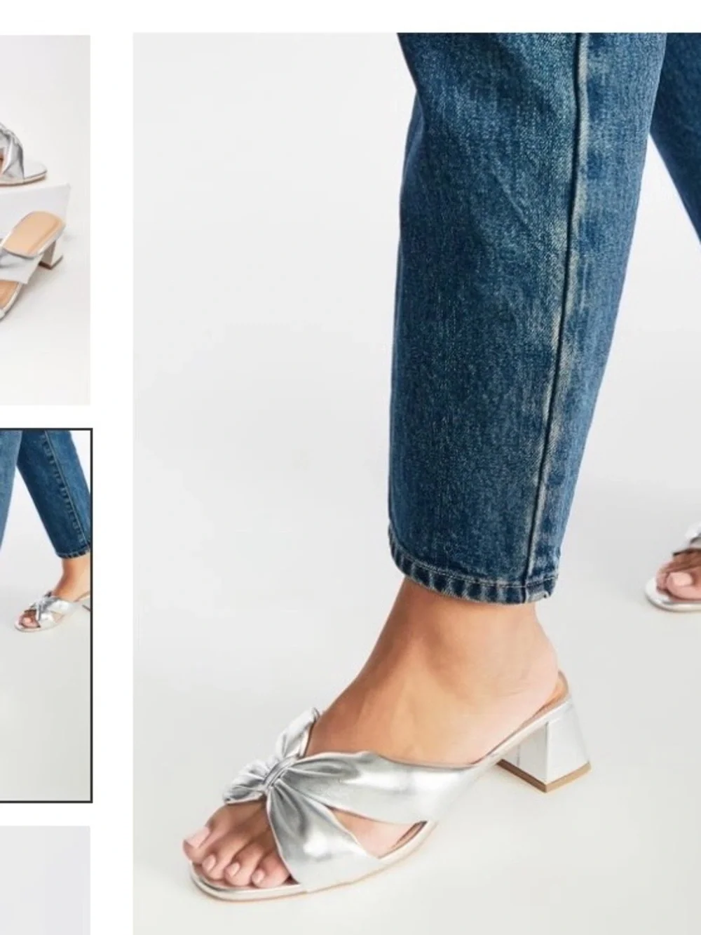 JustFab Metallic Silver Knotted Block Heel Slides